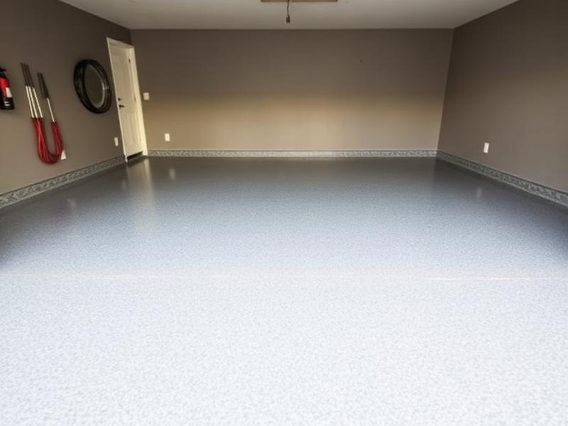 After — cracked garage slab repaired and coated with flake epoxy