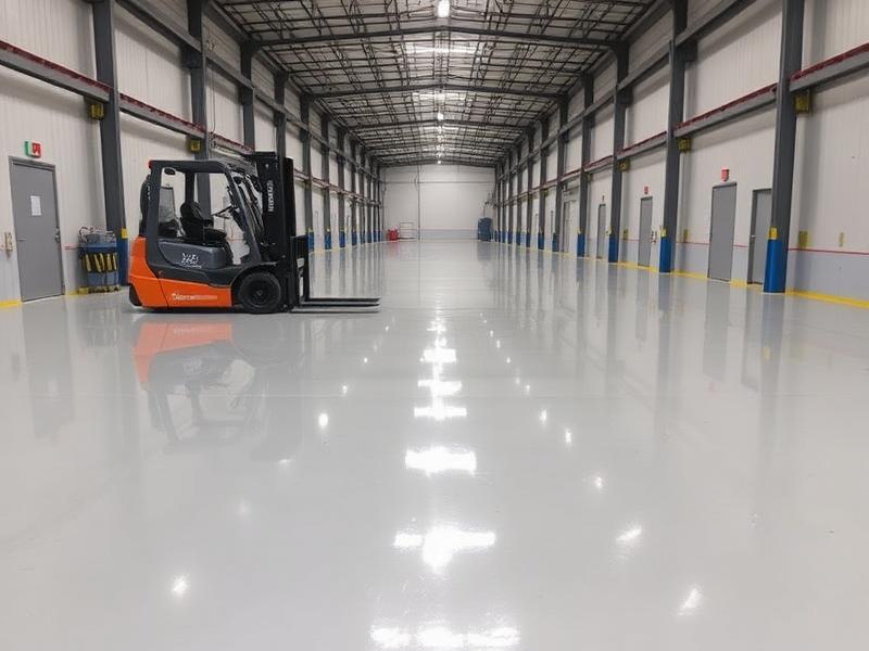 After — commercial warehouse floor restored with solid-color epoxy